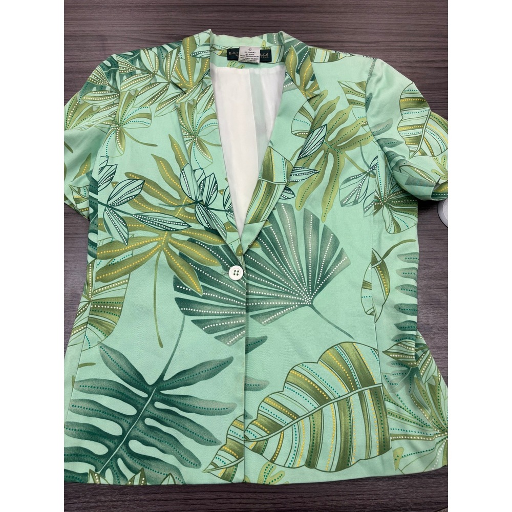 Harve Benard Tropical Leaf Print Blazer Jacket Green Cotton Stretch Women's 6